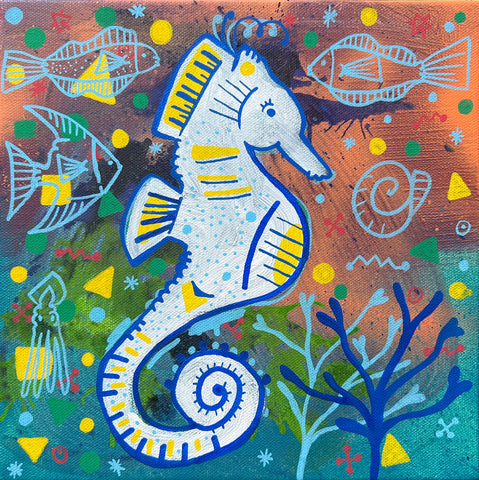 White Seahorse Original Painting By Andrew Wilcox